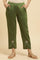 Olive Green Straight Pants With Embroidered Hemline