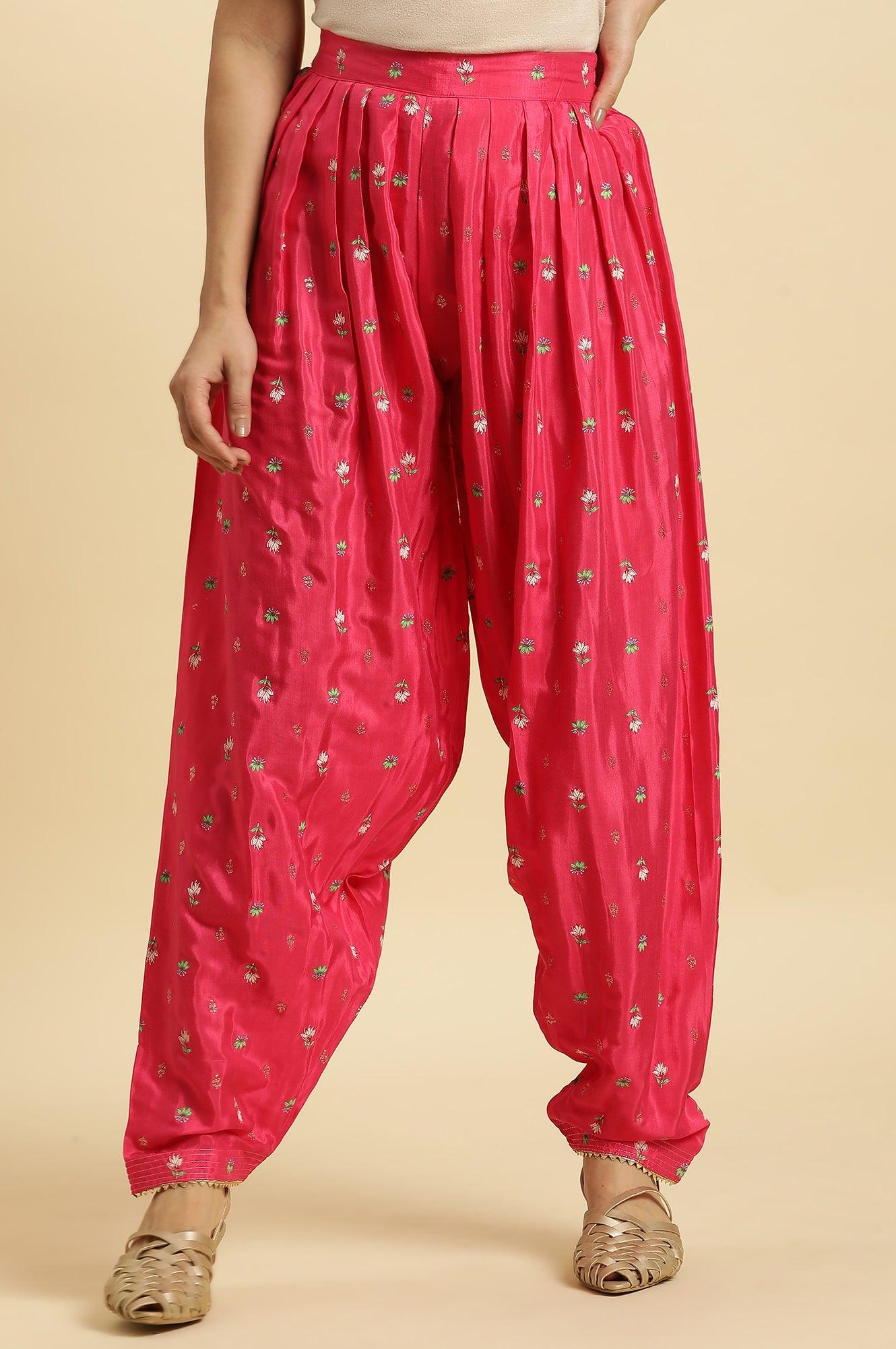 Pink Pleated Floral Printed Salwar Pants