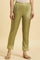 Green Solid Slim Pants With Organza Insert