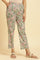 Ecru Straight Pants With Multi-Coloured Floral Print