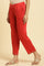 Red Straight Pants With Embellished Hemline