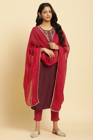 Maroon Chiffion Embellished Festivr Dupatta