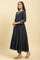 Dark Blue Zari Embroidered Festive Kurta, Pants And Dupatta Set