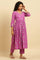 Purple Paisley Printed Gathered Kurta, Pants And Dupatta Set