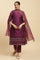 Purple Metallic Embroidered Kurta, Pants And Dupatta Set