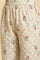 Beige Glitter Printed Kurta And Straight Pants Set