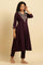 Purple Panelled Embroidered Kurta, Slim Pants And Dupatta Set