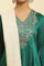 Green Panelled Embroidered Kurta, Slim Pants And Dupatta Set