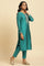 Teal Blue Zari Embroidered Straight Kurta, Pant And Dupatta Set