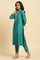 Teal Blue Zari Embroidered Straight Kurta, Pant And Dupatta Set