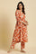 Dark Orange Floral Printed Kurta & Pants Co-Ord Set