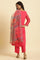 Pink Lace Work Kurta, Pants And Dupatta Set