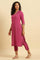 Pink Embellished Kurta, Pants And Jacquard Dupatta Set