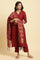 Maroon Solid Kurta, Pants And Jacquard Dupatta