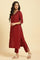 Maroon Solid Kurta, Pants And Jacquard Dupatta