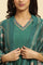 Green Solid Kurta, Pants And Jacquard Dupatta