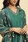 Green Solid Kurta, Pants And Jacquard Dupatta