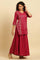 Pink Zari Embellished Short Kurta, Flared Pants And Dupatta Set