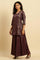 Purple Zari Embellished Short Kurta, Flared Pants And Dupatta Set