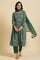 Dark Green Floral Printed Kurta, Pants & Dupatta Set