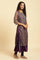 Purple Layered Suzani Printed Kurta, Tights And Dupatta Set