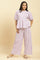 Purple And White Stripe Schiffli Peplum Top And Pants Set