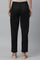 Black Solid Straight Fit Cotton Pants With Elasticated Back