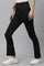 Black Solid Boot Cut Pants With Drawstring