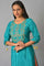 Green Embroidered Thread Work Straight Kurta
