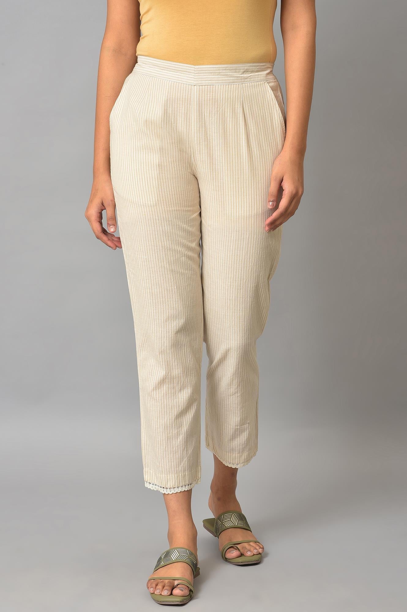 Beige Straight Fit Trouser Pants