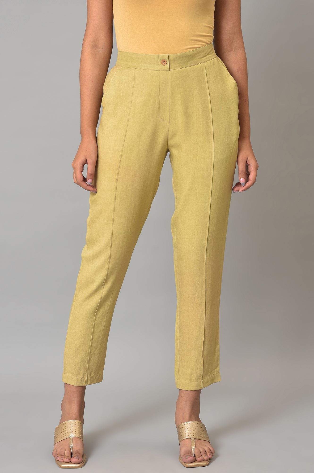 Beige Straight Fit Plus Size Trouser Pants