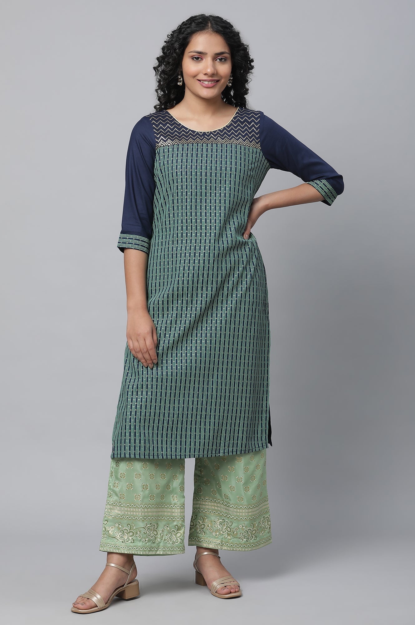 Blue Printed Liva kurta & Straight Palazzo Set