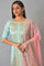 Blue Floral Printed Kurta With Pink Net Sharara And Dupatta