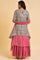 Grey And Pink Layered Asymmetric Dress & Dupatta Set