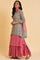 Grey And Pink Layered Asymmetric Dress & Dupatta Set