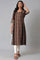 Brown Stripe Printed kurta With Box Pleats