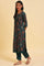 Teal Printed Embellished Neck Straight kurta