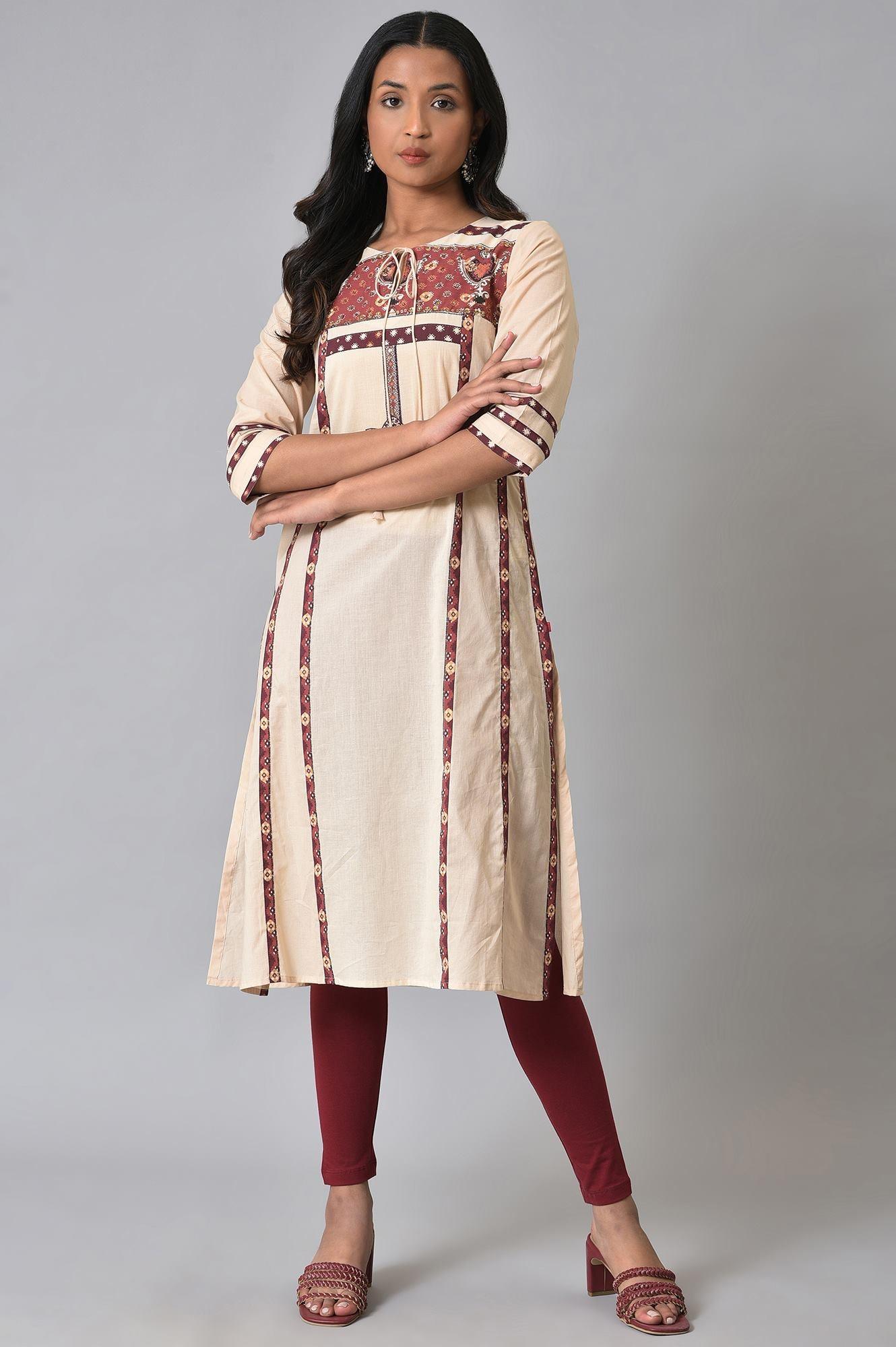 Ecru Printed Straight Summer kurta