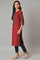 Maroon Round Neck kurta With Embroidered Yoke