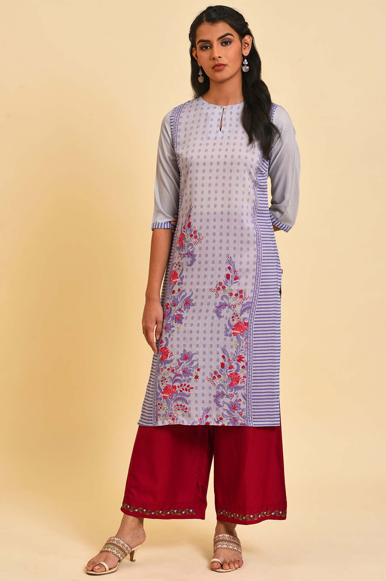 Purple Print Mix Straight Summer Kurta