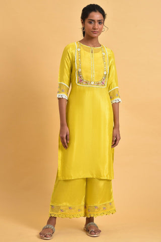 Yellow Embroidered Shantun Festive kurta