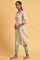 Beige Floral Print Round Neck Plus Size Cotton kurta
