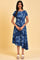 Blue Abstract Printed Waterfall Summer Dress