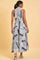 Blue Printed Western Jumpsuit With Pleated Belt