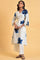 White And Blue Printed V-Neck kurta