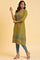 Green Cotton Printed Straight kurta