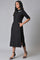 Black Cotton Embroidered Shirt Dress