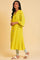 Plus Size Yellow Embroidered Checker Wrap Dress