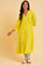 Plus Size Yellow Embroidered Checker Wrap Dress