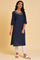 Navy Blue Textured kurta In Embroidered Neck